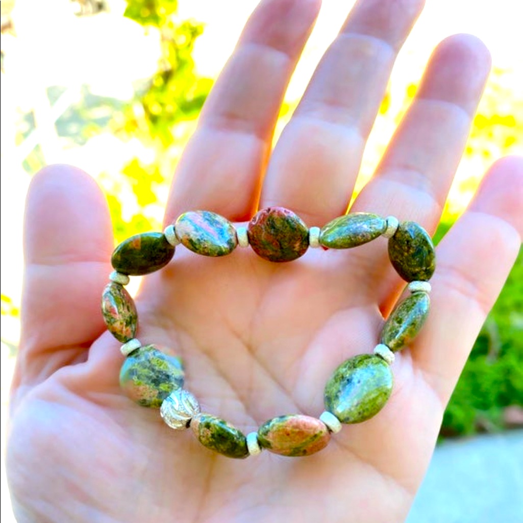 925 Ss Unikite Crystal Gemstone Beaded Bracelet